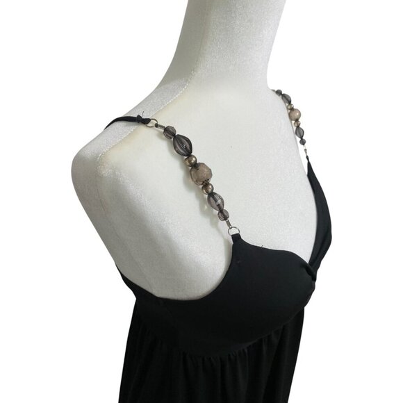 Y2K Body Central Black Mini Dress w/ Beaded Straps Padded Bust Stretch - Size M - Picture 6 of 6